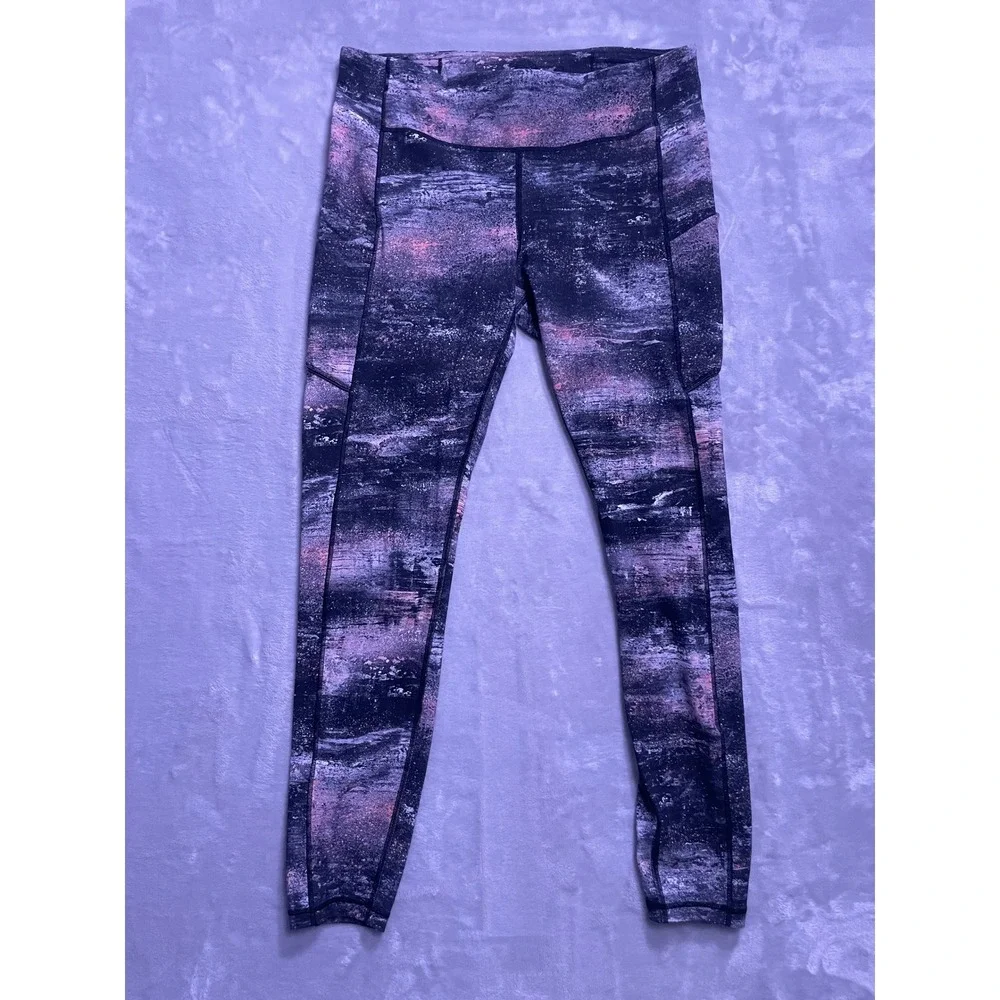 Lululemon Speed Up Tights Abstract Print Pink Black Running Leggings Womens 10